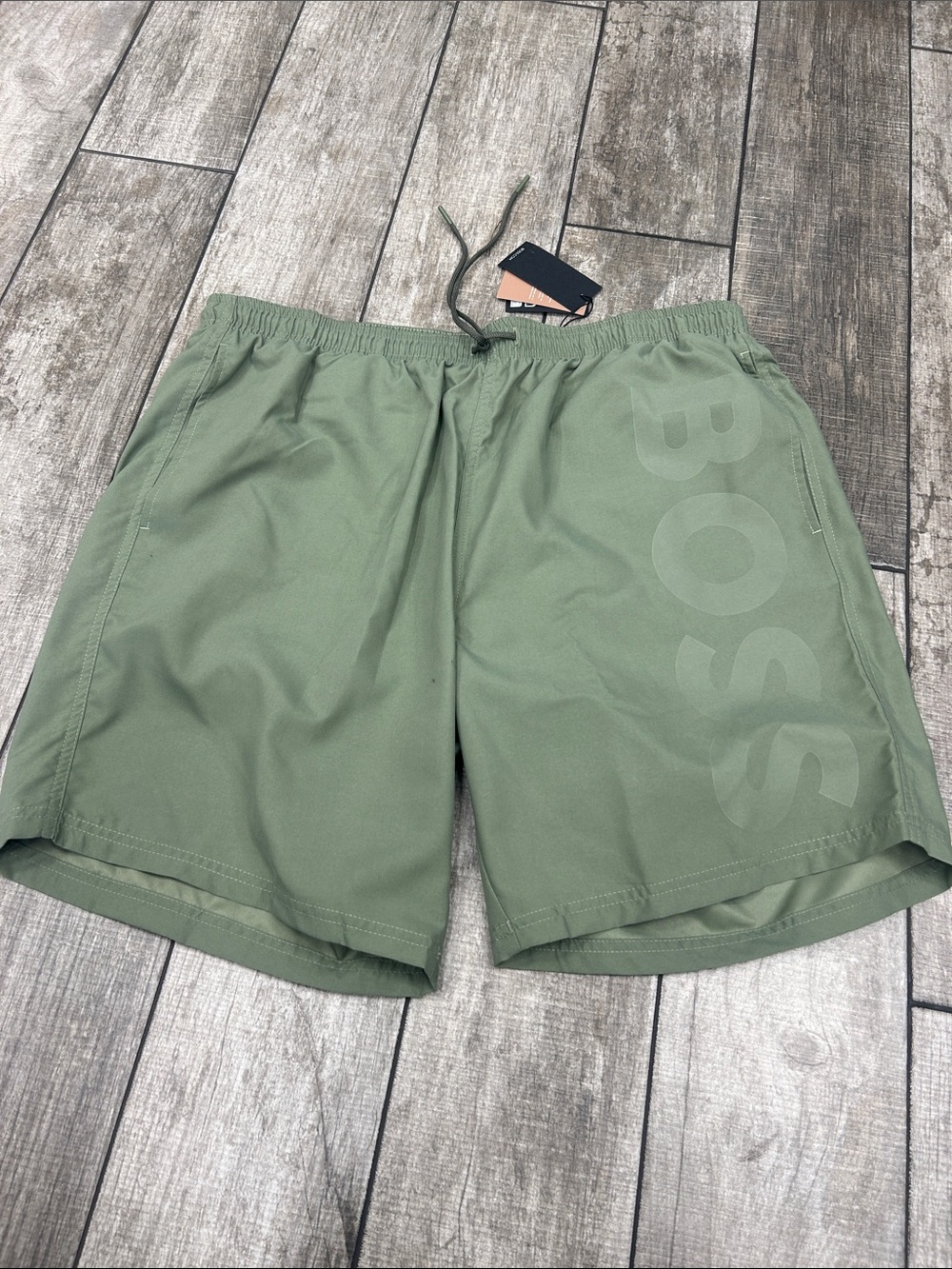 BOSS Sage Green Logo Swim Trunks